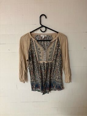 Vintage America Boho Floral Embroidered Peasant Top Medium